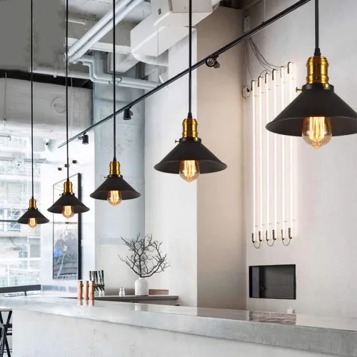 Vista 4 de Adjustable Horn Pendant Light Fixture - Retro Iron Chandelier for Living Room, Restaurant, Café, and Loft Spaces(Diameter: 22cm)
