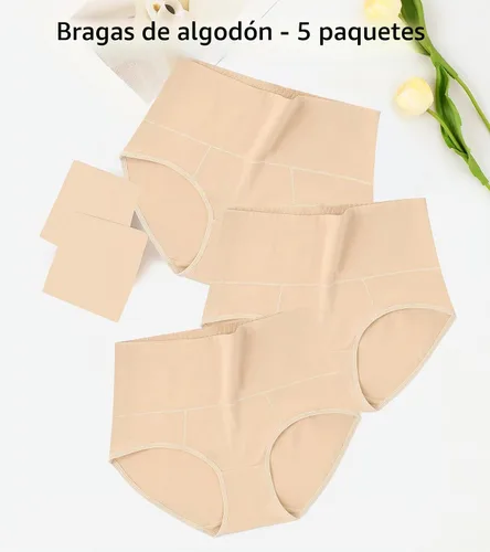 Vista 3 de ASIMOON Ropa Interior de Cintura Alta de Algodón para Mujer, Talla Grande, Ligero Control de Abdomen, Cobertura Completa, Pack de Braguitas