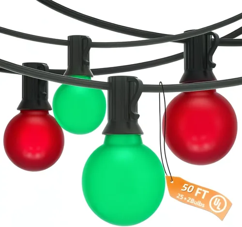 Vista 12 de Guirnalda de luces LED G40 para exteriores de 25 pies, luces de Navidad con forma de globo esmerilado con 27 (2 de repuesto) bombillas redondas