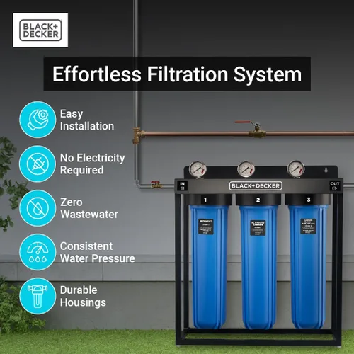 Vista 5 de BLACK+DECKER Sistema de filtro de agua para toda la casa Antiincrustante Sistema de filtración de 3 etapas para toda la casa, filtro anti-escala
