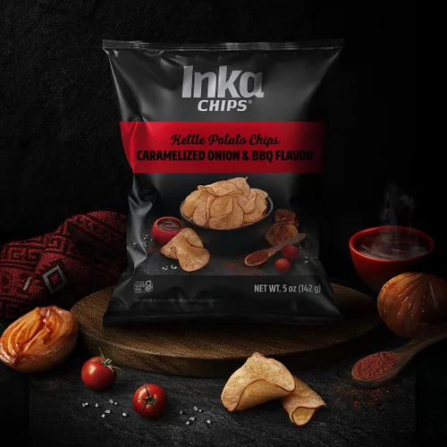 Vista 4 de Inka Crops Patatas fritas Kettle Cebolla carmelizada y barbacoa, 5 onzas (paquete de 1)