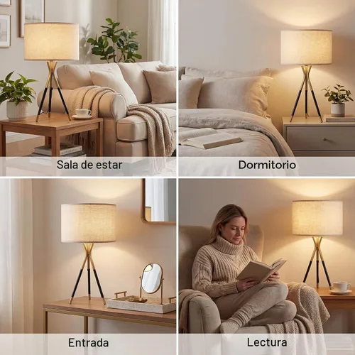 Vista 3 de Juego de 2 lámparas de mesa con trípode modernas de 20.8 pulgadas, lámparas de mesa de metal negro y dorado para sala de estar, dormitorio, mesita
