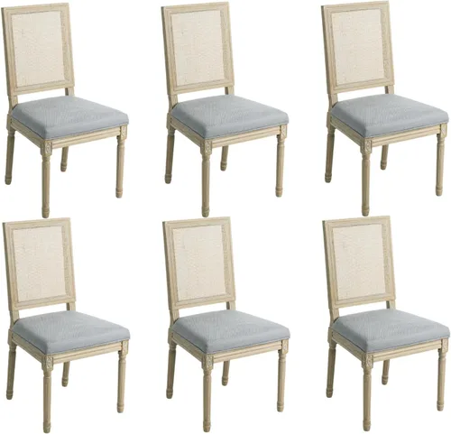 Vista 32 de Kmax Sillas de comedor estilo granja, patas de madera marrón, elegantes sillas de cocina copetudas, sillas de dormitorio francesas desgastadas