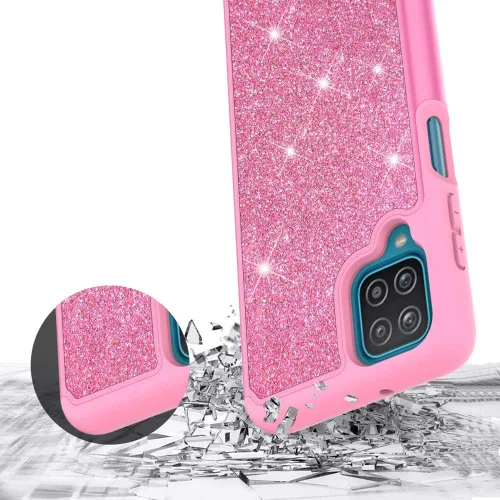 Vista 6 de Compatible para Samsung Galaxy A12 5G Cute Sparkle Funda protectora para teléfono celular con vidrio templado para niñas y mujeres TPU+PC antigolpes
