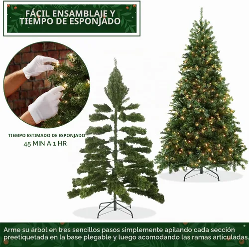 Vista 4 de Casafield - Árbol de Navidad artificial de verde pino realista, de 7.5 pies con luces y soporte de metal resistente