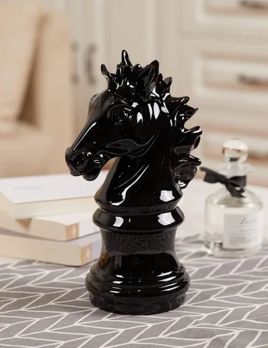 Vista 2 de Estatua de caballero de ajedrez moderna, escultura de regalo, decoración del hogar, arte para dormitorio, comedor, sala de estar, poliresina, negro