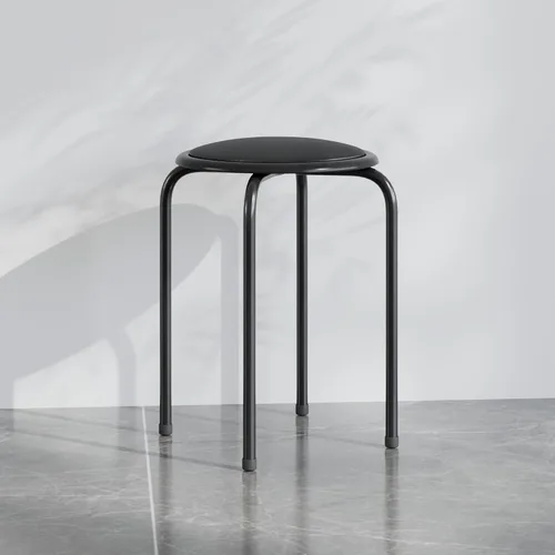 Vista 2 de VECELO Taburetes apilables de 6 piezas, altura estándar de 17 pulgadas, asiento acolchado y patas de acero, taburetes decorativos apilables Negro