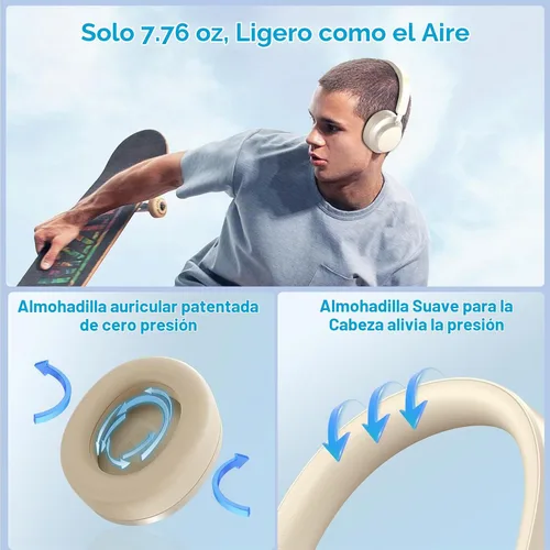Vista 5 de Auriculares con Cancelación de Ruido Inalámbricos Bluetooth, Auriculares Bluetooth Sobre la Oreja con Micrófono, Auriculares Inalámbricos