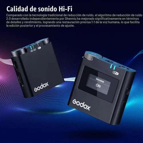 Vista 5 de GODOX Virso S M2 Micrófono inalámbrico para Sony, micrófono de solapa inalámbrico con cancelación de ruido de 2.4 GHz, rango de 656 pies, batería