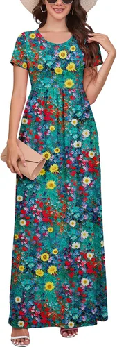 Vista 17 de DEARCASE - Vestido Maxi para Mujer de Manga Corta, Casual de Verano, Holgado, Liso, Cómodo, Vestidos Largos con Bolsillos 1-negro