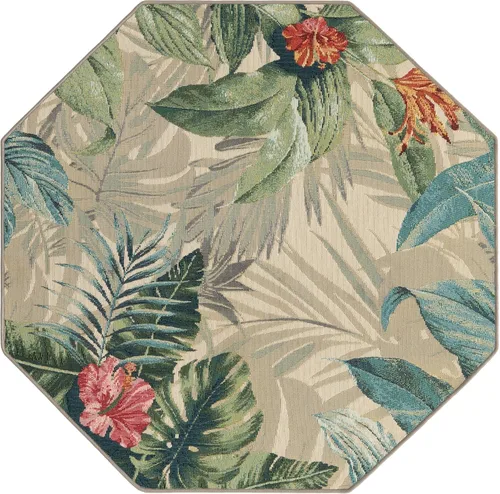 Vista 3 de Unique Loom Outdoor Botanical Collection - Alfombra Kula (4 pies 1 pulgada octágono multi/gris)