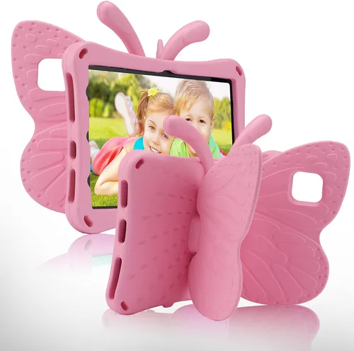 Vista 9 de FW Fire 7 - Funda para tablet para niños, Amazon Fire 7 2022, funda de mariposa con luz de atril, EVA, protección contra caídas, resistente, a
