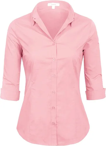 Vista 17 de KOGMO Blusa clásica de vestir con botones y manga 3/4 para mujer (S-3X)