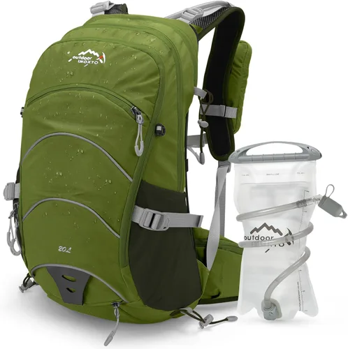 Vista 10 de IX INOXTO Mochila de hidratación de 20 L, mochila impermeable para senderismo, con bolsa de agua de hidratación de 2 litros y cubierta de lluvia
