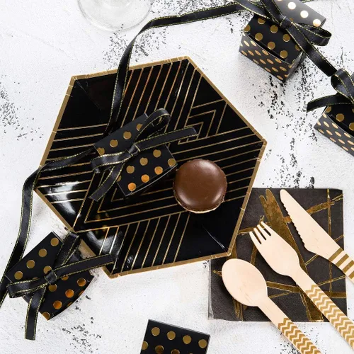 Vista 4 de AWELL Caja de dulces de regalo negra con puntos dorados a granel de 2 x 2 x 2 pulgadas con cinta para recuerdos de fiesta, puntos dorados, paquete