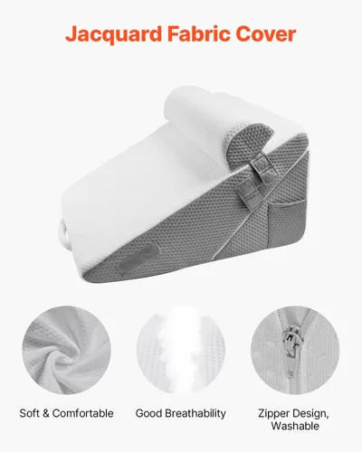 Vista 3 de VEVOR - Juego de 3 almohadas de cuña para cama ajustables y ortopédicas para dormir, con funda lavable de jacquard y soporte de espuma, almohada