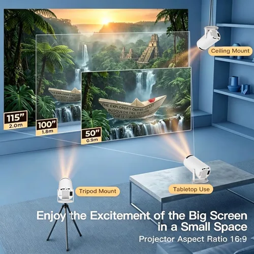 Vista 5 de Aplicaciones integradas: mini proyector con WiFi y Bluetooth, compatible con proyector portátil de 1080P con Android 11, 160 lúmenes ANSI, rotación