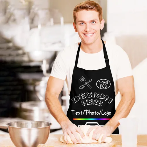 Vista 2 de Delantal personalizado para mujeres y hombres, haz tu propio nombre, foto personalizado, delantal de cocina de chef, 1-100 piezas delantales