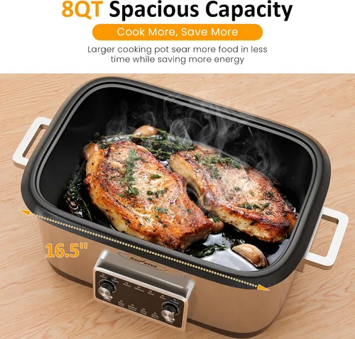 Vista 2 de Sunvivi Olla de cocción lenta de 8 cuartos de galón, horno asador, multi-cocción programable 12 en 1 con calentador de alimentos, temporizador