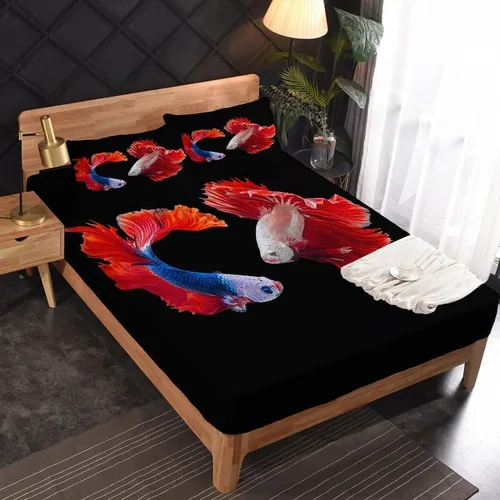 Vista 2 de Goldfish Sábanas tamaño individual, sábanas de cama de peces, microfibra suave, bolsillo profundo, sábanas y fundas de almohada estampadas sin