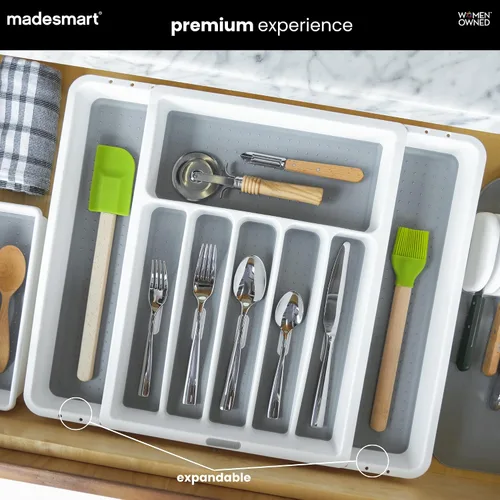 Vista 2 de madesmart Silverware - Bandeja expandible blanca, colección clásica, 8 compartimentos, iconos para ayudar a ordenar cubiertos, cubiertos