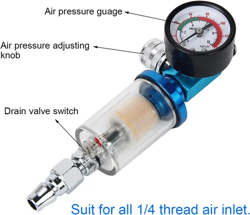 Vista 3 de AutoRocking Regulador de presión de aire de 1/4 pulgadas para pistola pulverizadora Separador de aceite de humedad Compresor de filtro de trampa