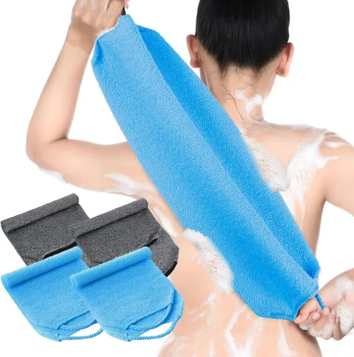 Vista 11 de Moukeren Juego de 4 esponjas exfoliantes para la espalda con mangos, nylon, esponjas exfoliantes de longitud extendida para la espalda, lavables