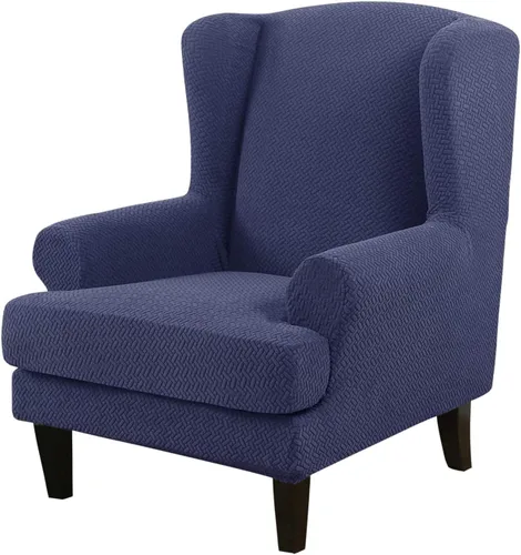 Vista 16 de MINGPINHUIUS - Fundas elásticas para silla con respaldo de ala, 2 piezas, fundas de tela jacquard para sofá, silla, protector de muebles para sala