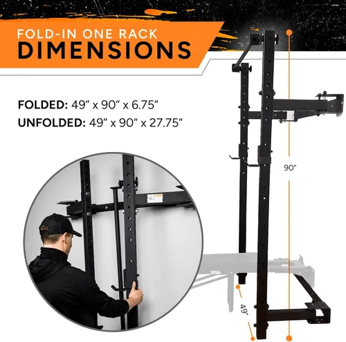 Vista 2 de PRx Performance Soporte plegable para sentadillas de pared, barra de dominadas ajustable resistente, equipo de gimnasio en casa que ahorra espacio