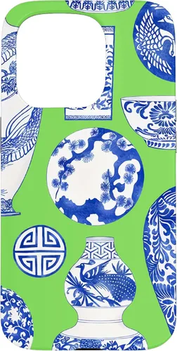 Vista 14 de Blue Willow Chinoiserie Pagoda Ginger Jar Preppy Blue Green Case para iPhone 16