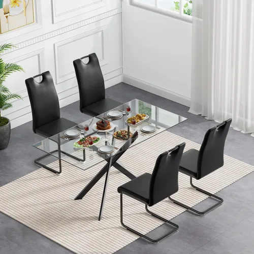 Vista 3 de Henf Juego de mesa de comedor de 5 piezas para 4, mesa de comedor rectangular de 51 pulgadas y 4 sillas de comedor de poliuretano gris carbón, mesa