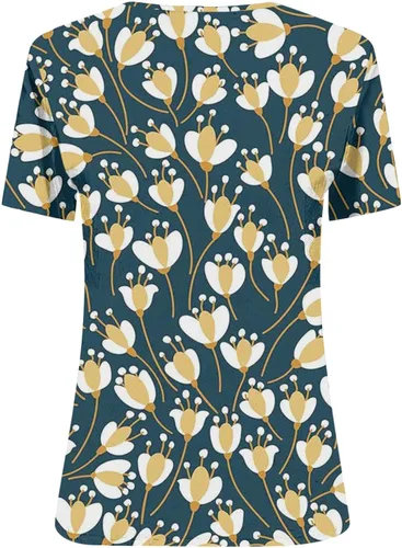 Vista 3 de Camisetas de verano para mujer, estilo casual, de algodón, de lino, estampadas, holgadas, de manga corta