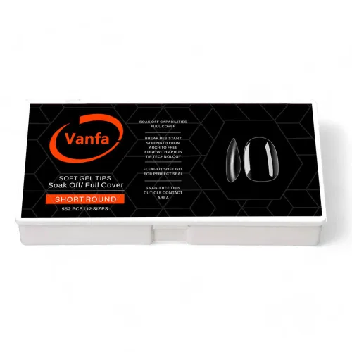 Vista 22 de Vanfa Punta de gel suave para extensiones de uñas, puntas de uñas a presión, puntas de cobertura completa (transparente - almendra mediana)
