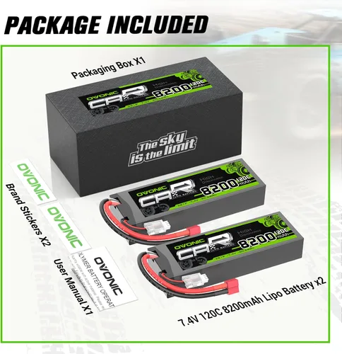 Vista 6 de OVONIC 2S Lipo Batería 7.4V 8200mAh 120C Lipo con conector T (paquete de 2)