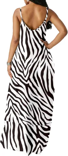 Vista 2 de Vestido largo sexy de verano para mujer, casual, cuello en V, tirantes delgados ajustables, sin mangas, tallas grandes con bolsillos
