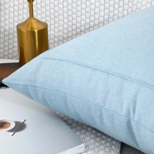 Vista 3 de Jepeak - Fundas de cojín de arpillera, paquete de 2 fundas de almohada cuadradas sólidas, gruesas y decorativas para el sofá o sillón, estilo casa