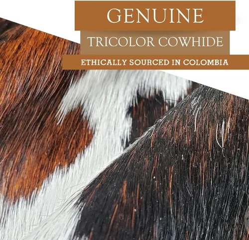 Vista 6 de Sunshine Cowhides Alfombra de piel de vaca tricolor 100% auténtica, alfombra de estilo moderno de piel de animal y alfombra para suelo para sala