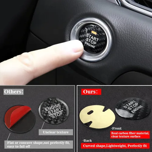 Vista 3 de Tapa de botón de arranque de fibra de carbono real, compatible con Mazda 3 6 CX-5 CX-9 MX-5 Miata, accesorios de decoración para botón de arranque