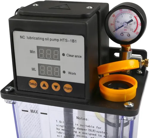 Vista 4 de Bomba de lubricación automática de 1L Bomba de aceite CNC de 110 V con manómetro, engrasador eléctrico con temporizador digital para torno y molino