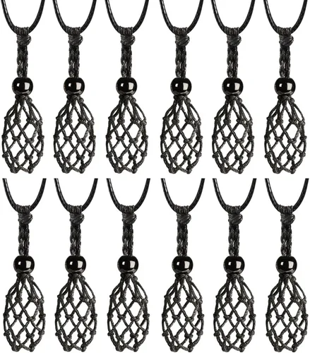 Vista 15 de Weryerker Soporte para collar de jaula de cristal de 12 piezas con cordón de collar de 1.57 pulgadas y cordón ajustable tejido a mano