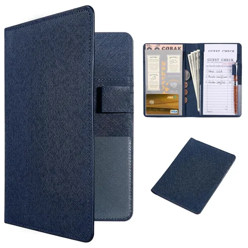 Vista 31 de CoBak Libreta para servidores de alta calidad: organizador de cartera de camarero de 5.12 x 7.91 pulgadas en piel auténtica, con 8 bolsillos
