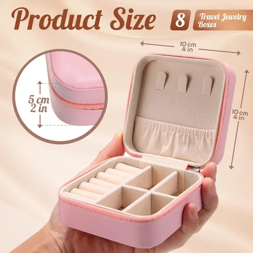 Vista 2 de 8 piezas de joyería pequeña de viaje portátil de piel sintética, mini organizador de joyas, soporte de joyería, caja de regalo de almacenamiento