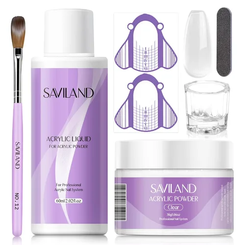 Vista 27 de Saviland Kit de iniciación de uñas acrílicas: polvo y líquido acrílico rosa claro nude, cepillo, limas, formularios, uñas a presión, juego