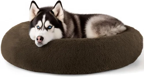 Vista 36 de Hoewina - Cama redonda, calmante, en forma de rosquilla, lavable, esponjosa para interiores, perros y gatos pequeños y medianos, negro, 20 pulgadas
