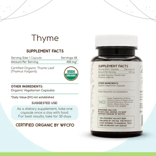 Vista 3 de HerbEra Tomillo 60 Cápsulas, 400 mg, USDA Organic Thyme (Thymus Vulgaris) Hoja Seca (60 Cápsulas)
