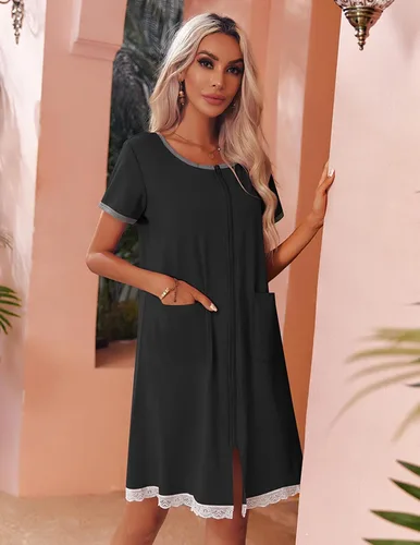 Vista 2 de Ekouaer - Camisón ligero con cremallera, bata de descanso para mujer (S-XXL)