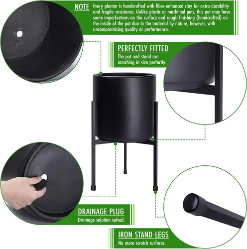 Vista 4 de Macetero moderno con soporte de metal de 8, 10, 12 y 14 pulgadas, para plantas