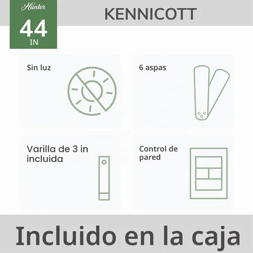 Vista 3 de Hunter 59614 Kennicott - Ventilador de techo para exterior o interior de 44 pulgadas sin luz - Ventilador de techo blanco sin luz, para patio Blanco
