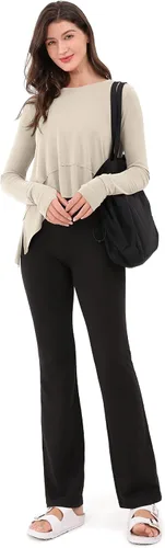 Vista 5 de ODODOS Camiseta corta de manga larga modal suave para mujer con agujero para el pulgar, atlético, gimnasio, entrenamiento, camisetas de yoga