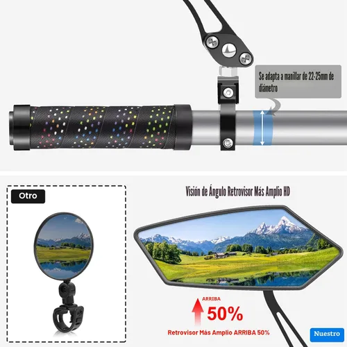 Vista 2 de Diyife Espejo de Bicicleta, Espejo Retrovisor de Manillar de Gran Ángulo HD, Accesorios de Espejo Retrovisor Ajustable de 360° Resistente a